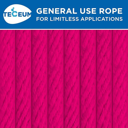 TECEUM Cotton Rope 3/16” (5 mm) – 100 FT – Strong All-Purpose Braided Rope – Natural Cotton – for Crafting, Сamping, Clothes Line, DIY, Indoor & Outdoor Use – Bright Pink