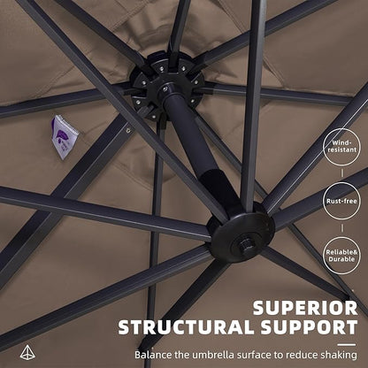 PURPLE LEAF 9' X 11.5' Patio Umbrella Outdoor Cantilever Rectangle Umbrella Aluminum Offset Umbrella with 360-degree Rotation for Garden Deck Pool Patio Taupe