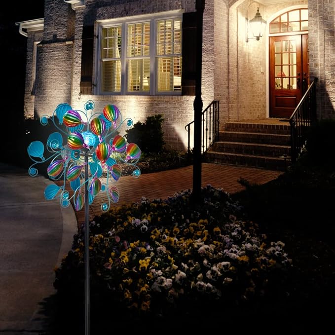 Solar Wind Spinners Outdoor,Hot Air Balloon Wind Spinner with LED Glass Ball,Muti-color Wind Spinners for Yard and Garden,Pinwheels Kinetic Wind Spinner,Wind Sculptures & Spinners for Pathway