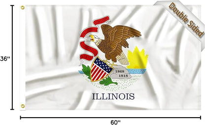 FLAGWIN Illinois Flag 3x5 FT - 3 Ply Double Sided Polyester Flags with Brass Grommets - Vivid Color and Fade Proof State of Illinois Flag 3x5 Outdoor