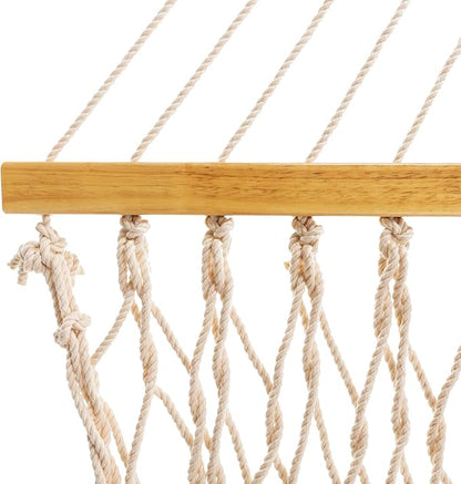 Original Pawleys Island Deluxe Oatmeal DuraCord Rope Hammock – 13 ft. x 60 in., 2-Person, 450 lb Capacity, Oak Spreader Bar, Zinc-Plated Hardware, Handcrafted in The USA