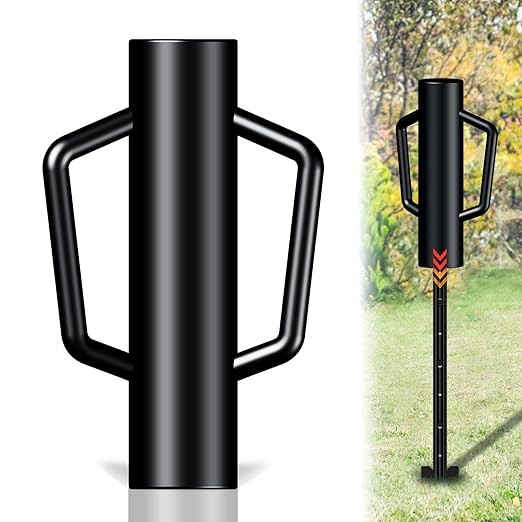 Fence Post Driver with Handle,17LB Hand Post Pounder,3.7 inches Inner Dia. Pole Rammer, Farm Wire Fencing for T Post, U-Channel Sign and Wooden Post, Black