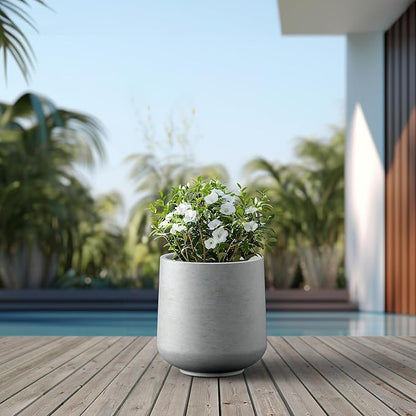 Kante 15.3" Dia Round Concrete Planter, Outdoor Indoor Large Plant Pots Containers with Drainage Hole and Rubber Plug for Home Garden Patio, Gray Concrete