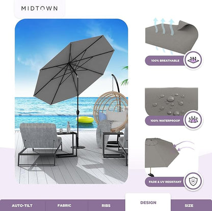 Midtown Umbrellas 10-Year-No-Fade - 10 Ft - UV Proof Charcoal Grey Polyester Fabric - Umbrella Outdoor Patio, Aluminum Frame Large Patio Umbrella for Garden, Pool & Deck - Black Pole