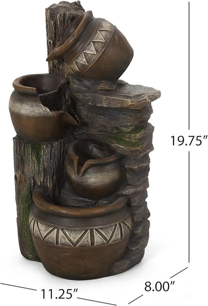 Merax 19.75" High Weather Resistant Floor Fountain with Light, 3 Tier Outdoor Fountain, Stacked Jar Design for Garden Patio Yard, Brown+Gray