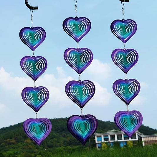 DJUAN Wind Spinners Outdoor Garden Decor,Purple-Green Heart Yard Lawn Ornaments Metal Wind Spinner with 360 Degree Swivel Hook, Christmas,Luau Party,Tropical Party Decorations,Gifts for Mom,Women