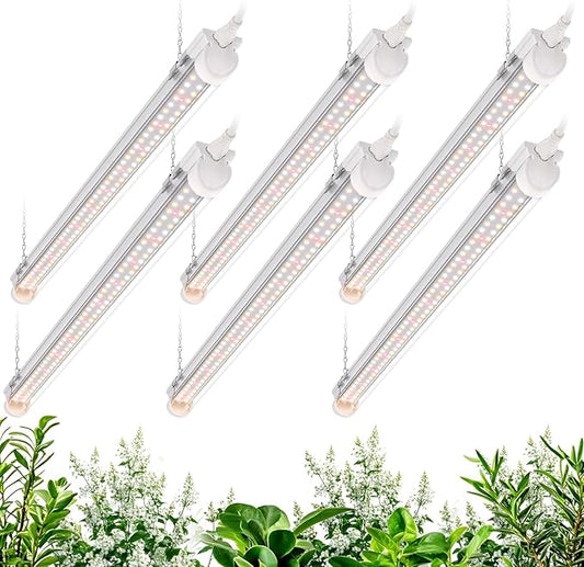Bstrip Grow Light, 2FT 144W (6 x 24W) Plant Light, Full Spectrum with 660nm Red LEDs, 3686K T8 Grow Lights for Indoor Plants, Greenhouse, Seeding, Linkable Design with On/Off Switch, 6-Pack