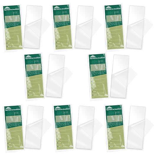 EAGLE PEAK Greenhouse Repair Tape 4”x10”, Heavy Duty Clear Waterproof Patch Kit, Sealing Tape for Greenhouse Film, Tent, Awning, RV Roof Repair, 8 Pack, Clear