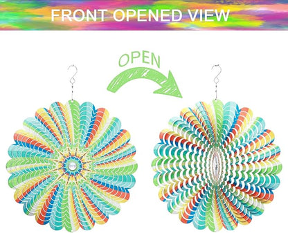 SPRING SONG Rainbow Mandala Kinetic Wind Spinner for Yard and Garden Stainless Steel Spinner Indoor and Outdoor Hanging Decor Crafts Ornaments Kinetic Art Spinner Hanging Wind Spinners Decor Gifts