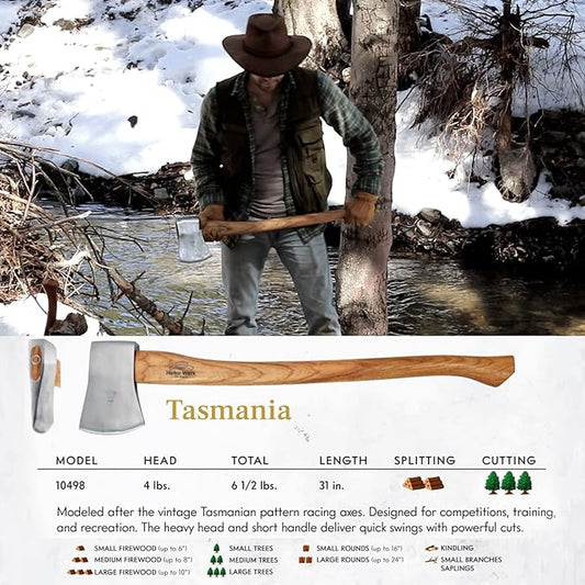 1844 Helko Werk Germany Classic Tasmania Competition Axe - Made in Germany Timber Sporting, Wood Chopping, Racing for Timber Sport - Head 4lbs, Handle 31in (Tasmania) #10498