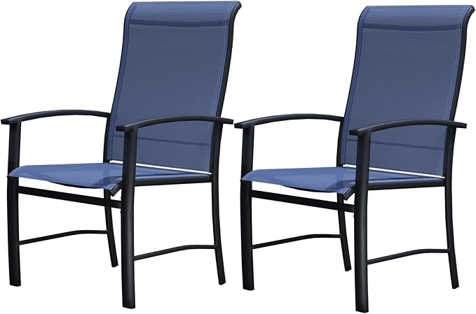 Outdoor Dining Chairs Set of 2, Stackable Patio Chairs with Metal Frame & Textilene Fabric, Perfect for Patio Garden Deck, Blue