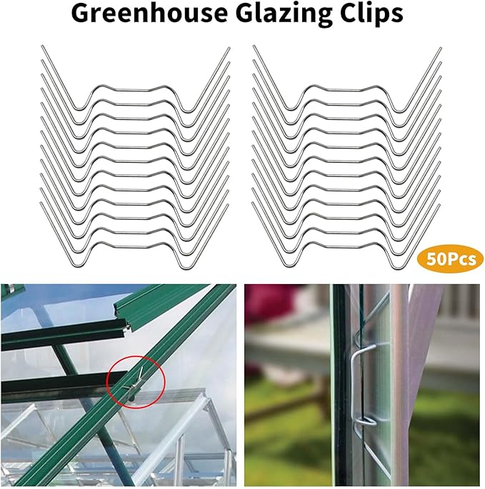MDEOOSKY 50pcs Greenhouse Glazing Clips Stainless Steel W Type Clip Leaf Spring Clips Mini for Hanging Leaf Spring Clips Wire Fixing Clips for Greenhouse Glass