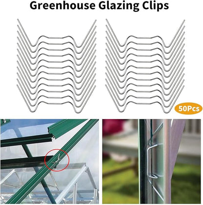 MDEOOSKY 50pcs Greenhouse Glazing Clips Stainless Steel W Type Clip Leaf Spring Clips Mini for Hanging Leaf Spring Clips Wire Fixing Clips for Greenhouse Glass
