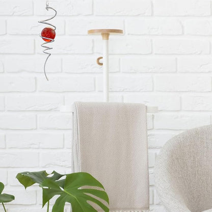 Gazing Ball Spiral Tail with Red Glass Orb - 13" Wind Spinner Stabilizer with Swivel Hook, Hanging Decor for Indoor Outdoor Garden Decor Rotating Art Ornament Christmas Décor & Unique Gift