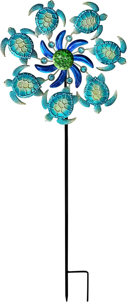 39" Sea Turtle Wind Spinners Garden Stake-Ocean Theme Outdoor Decorations- Metal Stake Yard Spinner-Wind Sculpture Yard Art Decorations for Patio,Swimming,Lawn & Garden Decor