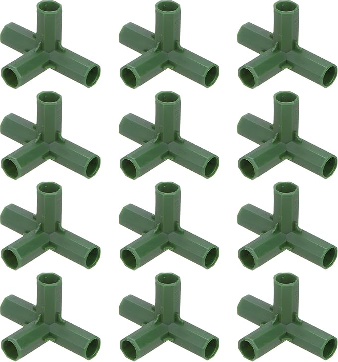 12 Pcs 11mm Greenhouse Frame Building Connectors, 4 Way Right Angle Pipe Fitting for Grape Trellis/Sunscreen Shed/Gardening Plant Stakes, Greenhouse Accessories [Green]