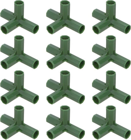12 Pcs 11mm Greenhouse Frame Building Connectors, 4 Way Right Angle Pipe Fitting for Grape Trellis/Sunscreen Shed/Gardening Plant Stakes, Greenhouse Accessories [Green]