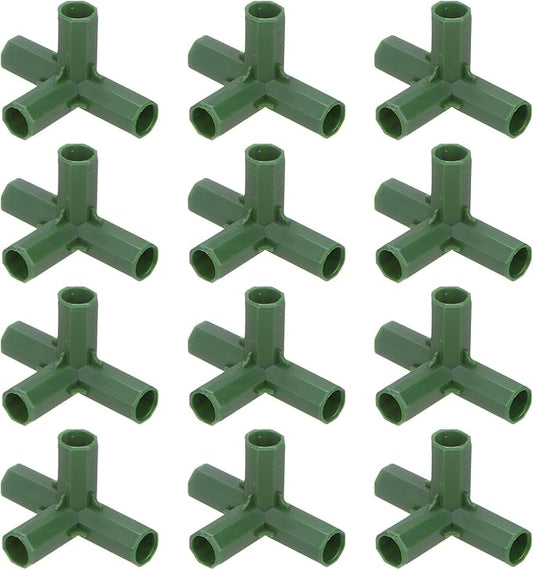 12 Pcs 11mm Greenhouse Frame Building Connectors, 4 Way Right Angle Pipe Fitting for Grape Trellis/Sunscreen Shed/Gardening Plant Stakes, Greenhouse Accessories [Green]