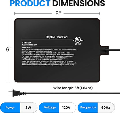 Simple Deluxe 6X8 Inch 8W Reptile Heating Pad Electric Indoor Under Tank Terrarium Heating Mat Waterproof for Turtles, Lizards, Frogs, and Other Reptiles, 2 Pack