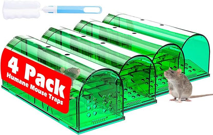 4 Pcs Humane Mouse Traps Indoor for Home, Live Mouse Trap, Reusable Mice Trap Catcher for House & Outdoors