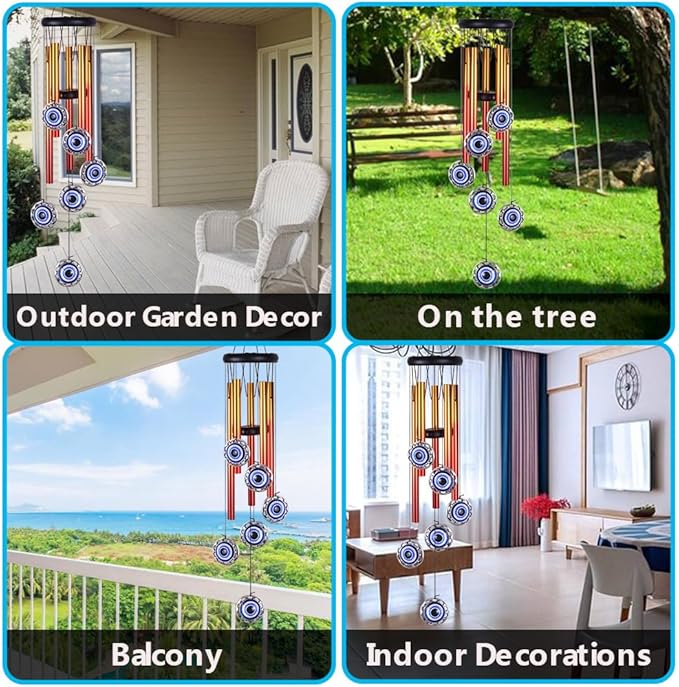 Blue Evil Eyes Amulet Wind Chimes Outdoor Hanging Decor, Evil Eye Wind Bells, Mobile Evil Eye Blessing Windcatcher, Blue Evil Eye Wind Chimes for Home, Gift for Mom, Balcony, Patio, Garden Decoration