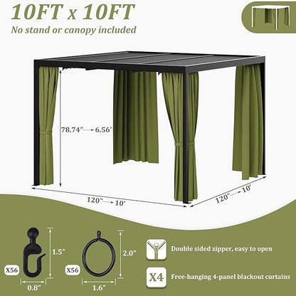 Gazebo Universal Replacement Privacy Curtain,10'×10' Gazebo Outdoor Waterproof Curtains, 4-Panels Sidewall Curtains with Double Zipper for Patio Canopy, Garden and Backyard (Curtain Only)