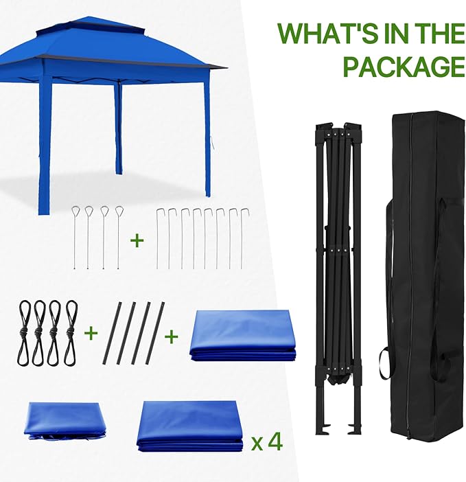 COOS BAY 11x11 Pop-up Instant Gazebo Tent with 4 Sidewalls Outdoor Canopy Shelter with Carry Bag, Stakes and Ropes, Blue