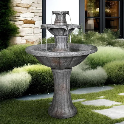 Marble Finish Concrete Outdoor Water Fountains 2-Tier Decor Dark Castle Designed 41.7" H Waterfall Fountains for Yard, Garden, Deck, Patio, Backyard, Porch, Lawn