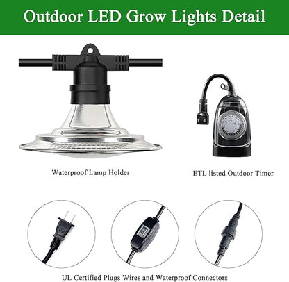 Outdoor LED Grow Lights, Waterproof String Plant Growing Light, Full Spectrum Growth Light with Timer, Suitable for Garden, Farm, Flower, Seedling Greenhouse Grow Light (6 Lights)