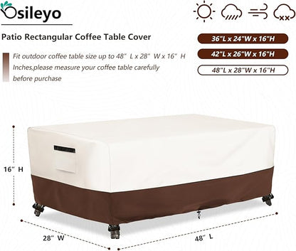 Outdoor Patio Coffee Table Cover, Waterproof Rectangular Patio Side Table Cover,Patio Furniture Covers,48 x 28 x 16 inch,Beige & Brown