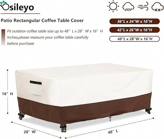 Outdoor Patio Coffee Table Cover, Waterproof Rectangular Patio Side Table Cover,Patio Furniture Covers,48 x 28 x 16 inch,Beige & Brown