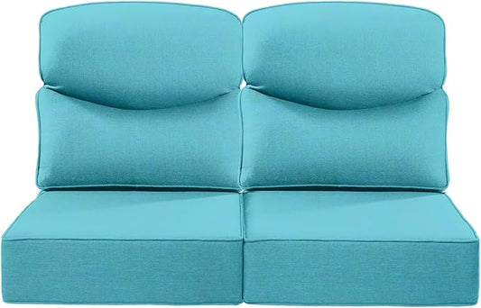 Luxury 24x24x6 Inch Smile Outdoor Seat Cushions Set of 2 - Superior Comfortable Water-Repellent Patio Chair Cushion for Porch Rattan Dining Glider Loveseat Sectional Sofa - Turquoise