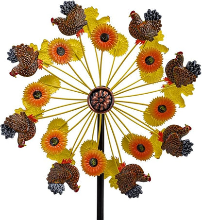 DREAMYSOUL Sunflower and Rooster Fall Wind Spinners, Outdoor Fall Decorations, Metal Kinetic Wind Spinners Chicken Farmhouse Garden Lawn Yard Decor, Fall Harvest Thanksgiving Gifts