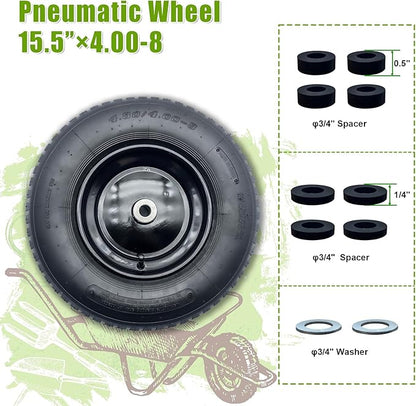 2-Pack 4.80/4.00-8" Pneumatic Wheelbarrow Wheel and Tires with 3"- 6" Center Hub and 3/4" Bushings for Wheelbarrow and Yard Cart Garden Wagon, Black