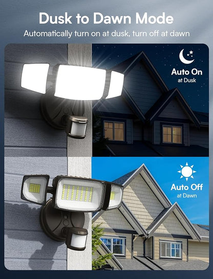 Olafus 80W Motion Sensor Outdoor Lights, 8000lm Hardwired Motion Flood Light, IP65 Waterproof LED Security Floodlights, 6500K Motion Detector Lights for Outside, Brown