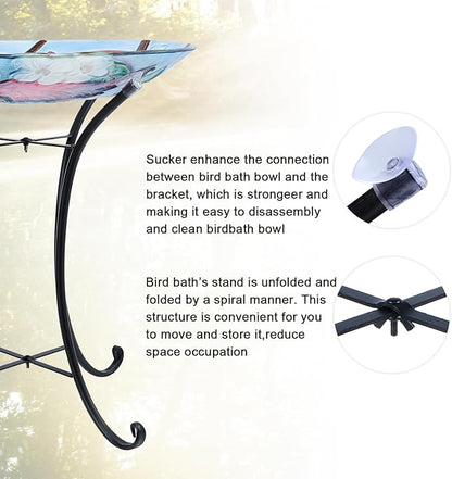 MUMTOP Outdoor Glass Birdbath with Metal Stand for Outside Yard Garden Decor, 18 inch Diameter Red Caridnals Bird Baths Bowl for Outdoors, 21.65 inch Height