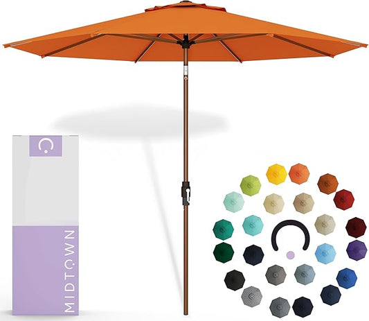Midtown Umbrellas Sunbrella Umbrella Outdoor Patio Umbrella 2-8 Feet in Canvas Tuscan Acrylic Fabric - Auto-Tilt Aluminum Frame For Backyard Umbrella, Deck Umbrella & Porch Umbrella - Wooden Pole