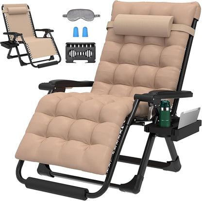 ZENPETIO 29In XL Zero Gravity Chair w/Cushion, Zero Gravity Recliner Lounge Chair for Indoor and Outdoor, Reclining Camping Chair for Lawn, Anti Gravity Chair with Cup Holder and Footrest, 440LBS