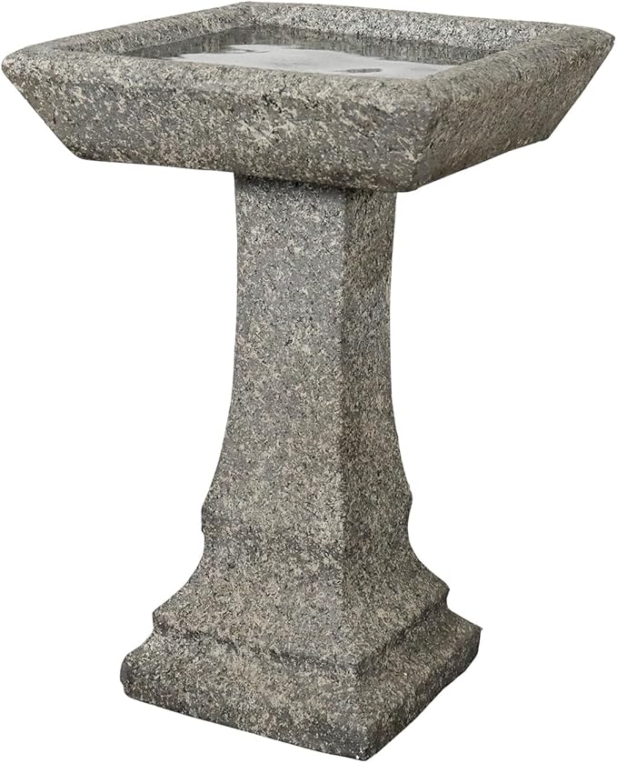 watnature Freestanding Birdbaths Outdoor - 15”Dia.X 22.8”Tall Concrete Standing Garden Bird Bath Feeder Bowl with Pedestal, Modern Outdoor Birdbath for Patio, Yard, Lawn Decor, Bird Bathing&Feeding