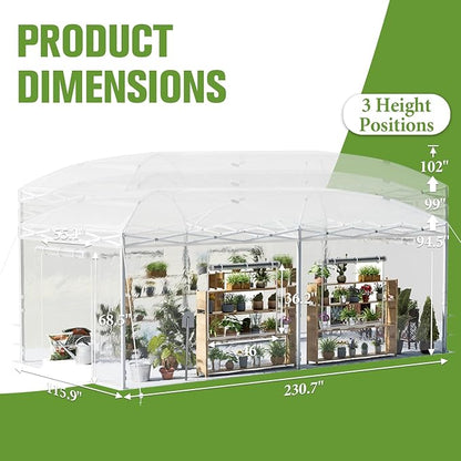 AMERLIFE 19.2×10×8.5 FT Pop-up Greenhouses for Outdoors Indoor with Adjustable Durable Frame, Portable Walk in Greenhouse with 2 Roll-up Zipper Doors, Windows and PE Cover, White