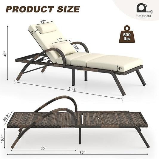 MEISSALIVVE Outdoor Lounge Chairs Set of 2, Patio Chaise Loungers with Adjustable 5-Position & Leg Support, PE Rattan Chaise Lounge, Wicker Pool Recliners Chair for Backyard, Porch, Deck,（Brown