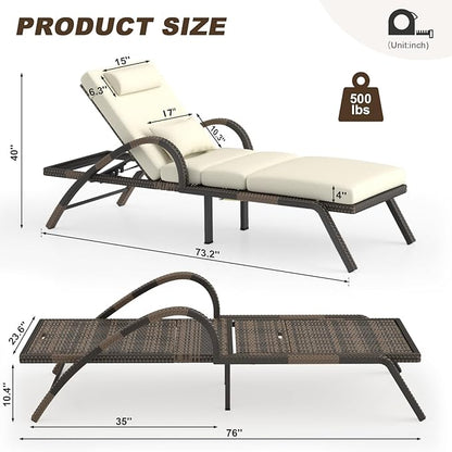 MEISSALIVVE Outdoor Lounge Chairs Set of 4, Patio Chaise Loungers with Adjustable 5-Position & Leg Support, PE Rattan Chaise Lounge, Wicker Pool Recliners Chair for Backyard, Porch, Deck, （Brown