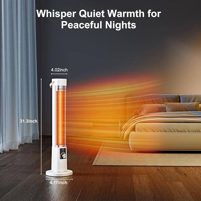 Outdoor Heater for Patio, 1500W Infrared Electric Heaters Indoor w/Remote, 60° Oscillation, 9H Timer, 9 Heat Level, Tip-Over/Overheating Protection, Safety Lock, for Garage Porch Office Pearl