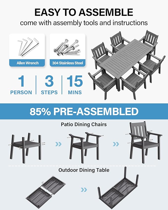 YEFU Outdoor Patio Chairs Set of 2: All Weather Outdoor Dining Chairs with Wide Curved Seat and Backrest - Plastic Patio Chairs for Outside Backyard/Garden/Pool/Porch/Deck 350lbs Capacity Grey