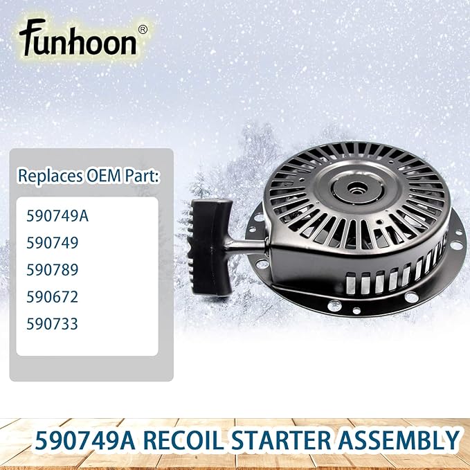 590749A Pull Starter Recoil Starter Assembly for Tecumseh Snow King HM100 HMSK80 HMSK85 HMSK90 HMSK100 HMSK105 HMSK110 LH318 LH358 Engines Snow Blowers Replaces 590749 590789 590672 590733