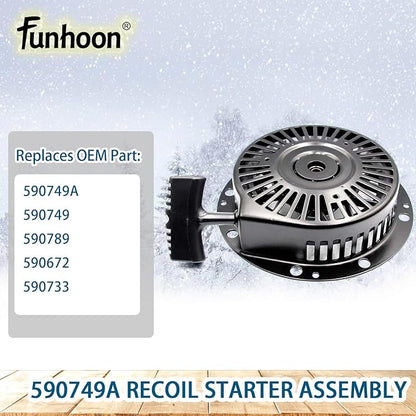 590749A Pull Starter Recoil Starter Assembly for Tecumseh Snow King HM100 HMSK80 HMSK85 HMSK90 HMSK100 HMSK105 HMSK110 LH318 LH358 Engines Snow Blowers Replaces 590749 590789 590672 590733