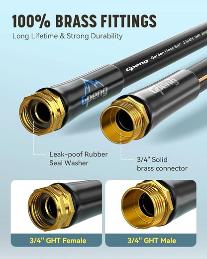 Heavy Duty Garden Hose, 25ft x 5/8" Water Hose, Flexible Hybrid Hose with 10-Pattern Spray Nozzle, Swivel Handle, Male to Female Fittings, Burst 600 PSI