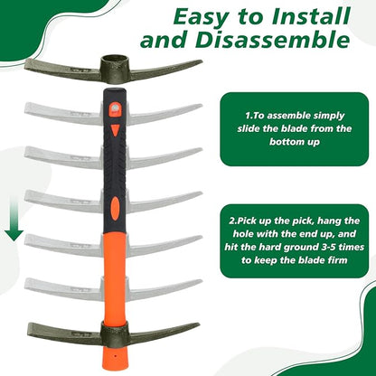 Lothee 8 Pcs Pick Mattock Hoe 15 Inch Heavy Duty Forged Garden Pick Axe with Rubber Non-Slip Handle Weeding Mattock Hoe Agriculture Hand Tools for Weeding Cultivating Camping or Prospecting