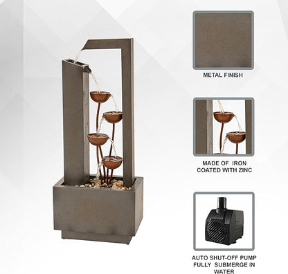 XBrand Metal Sculptural Multi-Tiered Flower Water Fountain, Gray and Bronze, 38" Tall