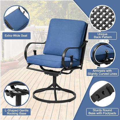 MELLCOM Patio Swivel Chair Set of 2, Outdoor Dining Chairs with Thickened Cushions, Metal Patio Chairs Gentle Rocker for Outside, Garden Lawn & Porch, Blue